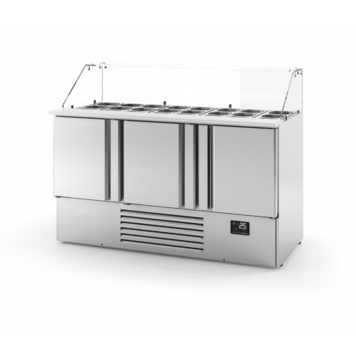 Mesa refrigerada para ensalada, 3 puertas, 1460x700x1125 mm