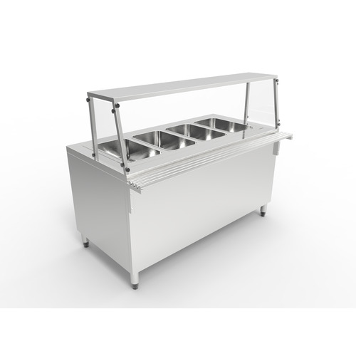 Mesa de servicio baño maría 4 GN 1/1 con desliza bandejas y cobertor anti estornudos