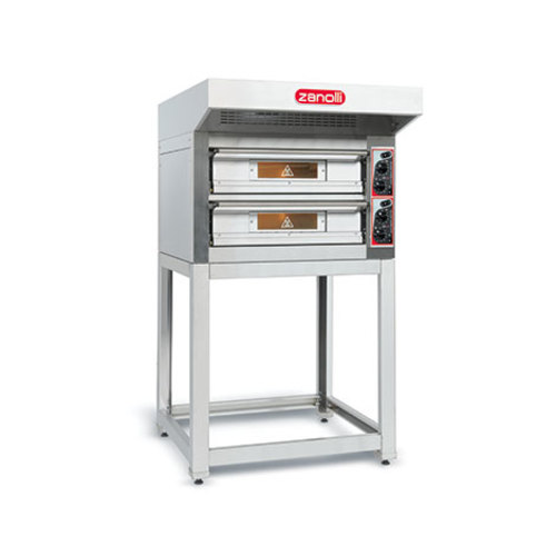 Horno para pizza, 2 cámaras, eléctrico, control analógico, capacidad para 4+4 pizzas de Ø 33 cm por cámara